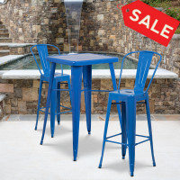 Flash Furniture CH-31330B-2-30GB-BL-GG Metal Bar Table Set in Blue